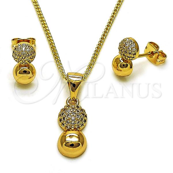 Oro Laminado Earring and Pendant Adult Set, Gold Filled Style Ball and Infinite Design, with White Micro Pave, Polished, Golden Finish, 10.342.0220