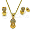 Oro Laminado Earring and Pendant Adult Set, Gold Filled Style Ball and Infinite Design, with White Micro Pave, Polished, Golden Finish, 10.342.0220