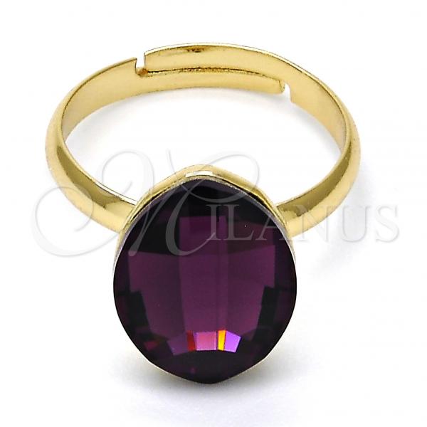 Oro Laminado Multi Stone Ring, Gold Filled Style with Amethyst Swarovski Crystals, Polished, Golden Finish, 01.239.0008.11 (One size fits all)