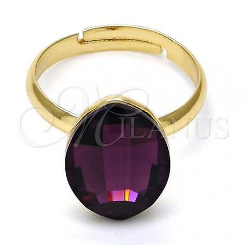 Oro Laminado Multi Stone Ring, Gold Filled Style with Amethyst Swarovski Crystals, Polished, Golden Finish, 01.239.0008.11 (One size fits all)