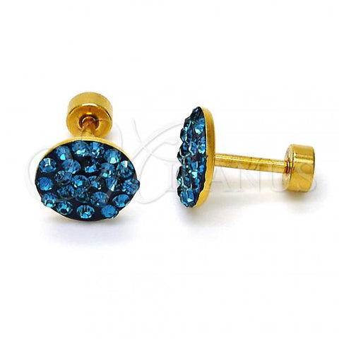 Stainless Steel Stud Earring, with Blue Topaz Crystal, Polished, Golden Finish, 02.271.0007.9