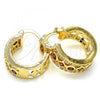 Oro Laminado Small Hoop, Gold Filled Style with Garnet and White Cubic Zirconia, Polished, Golden Finish, 02.210.0284.1.20