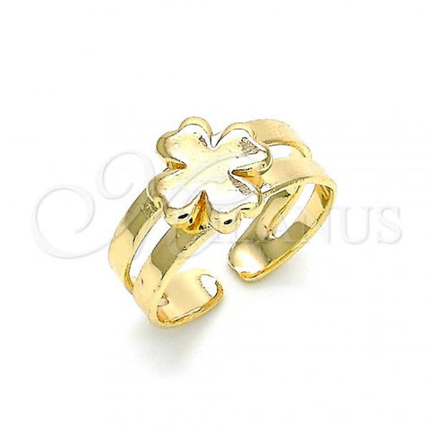 Oro Laminado Toe Ring, Gold Filled Style Four-leaf Clover Design, Polished, Golden Finish, 01.233.0025 (One size fits all)