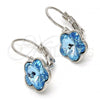 Rhodium Plated Leverback Earring, Flower Design, with Aquamarine Swarovski Crystals, Polished, Rhodium Finish, 02.239.0012.4
