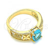 Oro Laminado Multi Stone Ring, Gold Filled Style Butterfly and Teardrop Design, with Blue Topaz Cubic Zirconia, Polished, Golden Finish, 01.284.0041.06