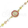Oro Laminado Fancy Bracelet, Gold Filled Style Guadalupe Design, with Garnet Crystal, Polished, Tricolor, 03.253.0056.1.07
