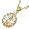 Oro Laminado Religious Pendant, Gold Filled Style Guadalupe Design, Polished, Tricolor, 05.380.0055