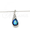 Rhodium Plated Pendant Necklace, Teardrop and Rolo Design, with Bermuda Blue and Aurore Boreale Swarovski Crystals, Polished, Rhodium Finish, 04.239.0037.16