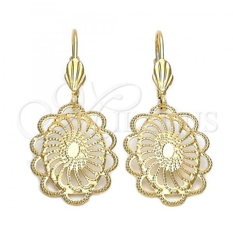 Oro Laminado Dangle Earring, Gold Filled Style Sun Design, Diamond Cutting Finish, Golden Finish, 5.111.012
