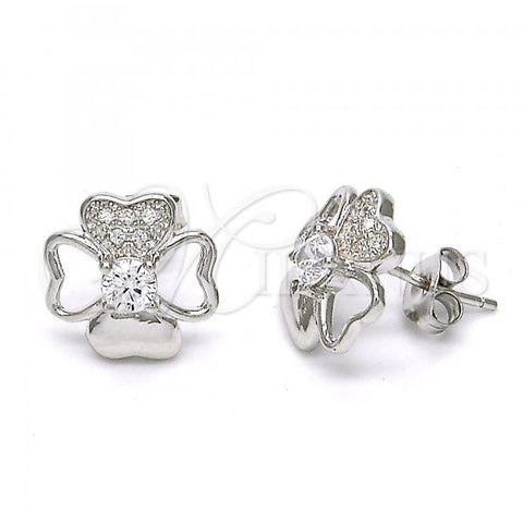 Sterling Silver Stud Earring, with White Cubic Zirconia and White Micro Pave, Polished, Rhodium Finish, 02.285.0033