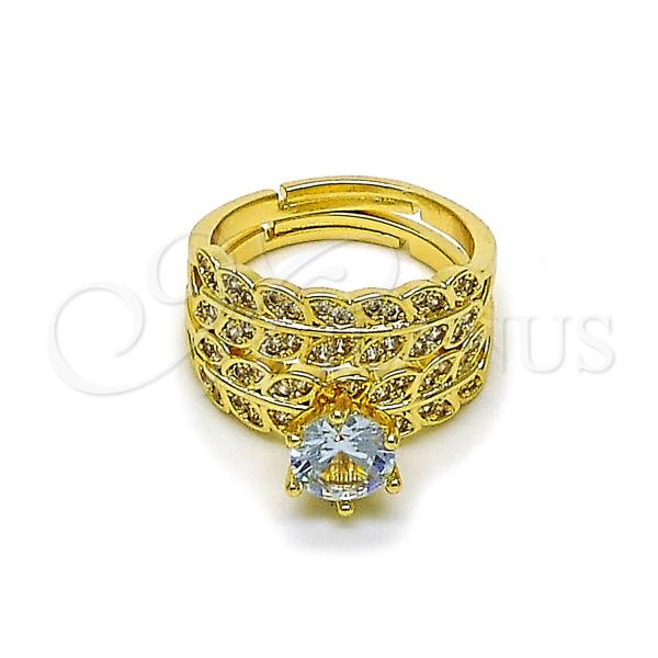 Oro Laminado Wedding Ring, Gold Filled Style Cluster and Leaf Design, with White Cubic Zirconia and White Micro Pave, Polished, Golden Finish, 01.284.0093