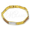 Oro Laminado Solid Bracelet, Gold Filled Style Polished, Tricolor, 03.102.0030.08