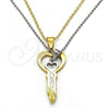Stainless Steel Fancy Pendant, key and Love Design, with White Crystal, Polished, Two Tone, 05.294.0002