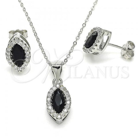 Sterling Silver Earring and Pendant Adult Set, with Black Cubic Zirconia and White Crystal, Polished, Rhodium Finish, 10.175.0071.4