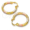 Oro Laminado Medium Hoop, Gold Filled Style Hollow Design, Diamond Cutting Finish, Tricolor, 5.138.014.1.30