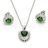 Sterling Silver Earring and Pendant Adult Set, Heart Design, with Green and White Cubic Zirconia, Polished, Rhodium Finish, 10.286.0025.2