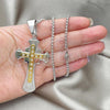Stainless Steel Pendant Necklace, Cross Design, with White Cubic Zirconia, Polished, Two Tone, 04.116.0034.30