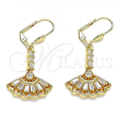 Oro Laminado Long Earring, Gold Filled Style with White Cubic Zirconia, Polished, Golden Finish, 02.387.0039