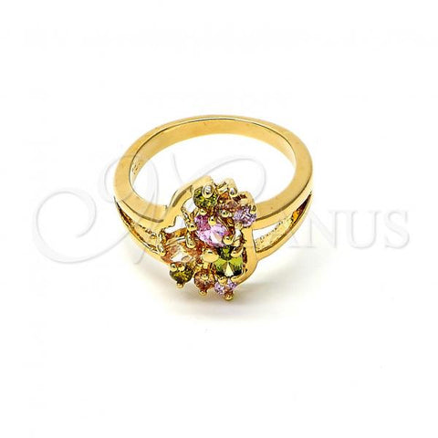 Oro Laminado Multi Stone Ring, Gold Filled Style Flower Design, with Multicolor Cubic Zirconia, Polished, Golden Finish, 5.172.016.08 (Size 8)