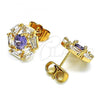 Oro Laminado Stud Earring, Gold Filled Style with Amethyst and White Cubic Zirconia, Polished, Golden Finish, 02.387.0017.3