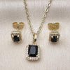 Oro Laminado Earring and Pendant Adult Set, Gold Filled Style Cluster Design, with Black Cubic Zirconia and White Micro Pave, Polished, Golden Finish, 10.196.0187.2
