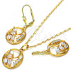 Oro Laminado Earring and Pendant Adult Set, Gold Filled Style Leaf Design, with White Cubic Zirconia, Polished, Golden Finish, 10.287.0024