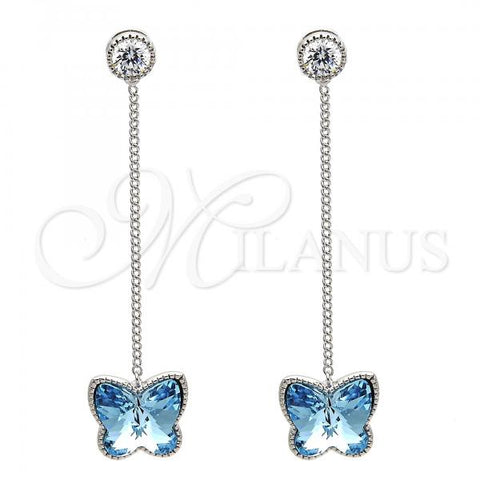 Rhodium Plated Long Earring, Butterfly Design, with Aquamarine Swarovski Crystals and White Cubic Zirconia, Polished, Rhodium Finish, 02.239.0026.2