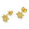 Sterling Silver Stud Earring, Flower Design, with White Cubic Zirconia, Polished, Golden Finish, 02.285.0048