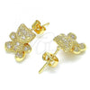 Oro Laminado Stud Earring, Gold Filled Style Teddy Bear Design, with White Micro Pave, Polished, Golden Finish, 02.156.0432