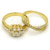 Oro Laminado Wedding Ring, Gold Filled Style Flower and Duo Design, with White Cubic Zirconia, Polished, Two Tone, 01.99.0040.07 (Size 7)