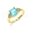 Oro Laminado Multi Stone Ring, Gold Filled Style Heart Design, with Blue Topaz and White Cubic Zirconia, Polished, Golden Finish, 01.284.0049.08