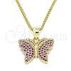 Oro Laminado Pendant Necklace, Gold Filled Style Butterfly Design, with Ruby Micro Pave, Polished, Golden Finish, 04.156.0305.1.20