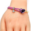 Oro Laminado Individual Bangle, Gold Filled Style Heart Design, with Fuchsia Swarovski Crystals and White Micro Pave, Polished, Golden Finish, 07.239.0008.3 (03 MM Thickness, One size fits all)
