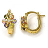 Oro Laminado Small Hoop, Gold Filled Style Flower Design, with Multicolor Cubic Zirconia, Polished, Golden Finish, 02.196.0002.2.15
