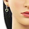 Oro Laminado Dangle Earring, Gold Filled Style Heart and Teardrop Design, with Green Cubic Zirconia, Polished, Golden Finish, 02.196.0236