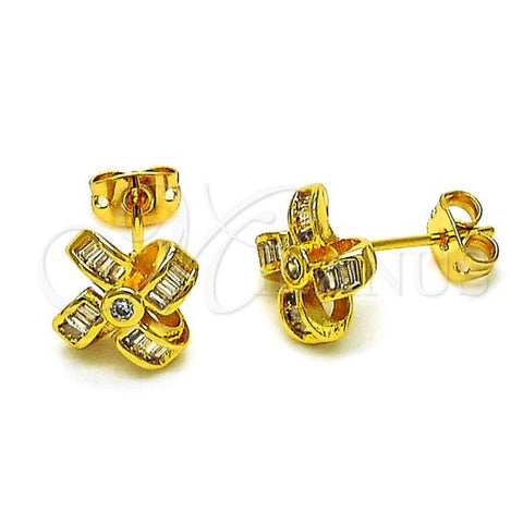 Oro Laminado Stud Earring, Gold Filled Style with White Cubic Zirconia, Polished, Golden Finish, 02.342.0268
