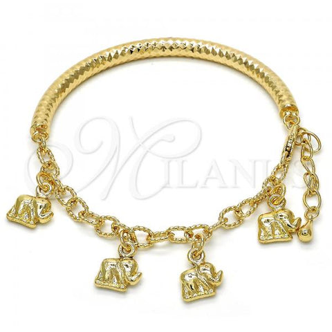 Oro Laminado Charm Bracelet, Gold Filled Style Elephant and Hollow Design, Diamond Cutting Finish, Golden Finish, 03.63.1824.08