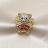 Oro Laminado Multi Stone Ring, Gold Filled Style Teddy Bear and Baguette Design, with Garnet Cubic Zirconia and White Micro Pave, Polished, Golden Finish, 01.284.0108.1