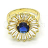 Oro Laminado Multi Stone Ring, Gold Filled Style Flower Design, with Sapphire Blue and White Cubic Zirconia, Polished, Golden Finish, 01.266.0018.2.08 (Size 8)