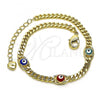 Oro Laminado Fancy Bracelet, Gold Filled Style Evil Eye Design, Multicolor Enamel Finish, Golden Finish, 03.213.0152.2.07
