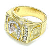 Oro Laminado Mens Ring, Gold Filled Style Horse Design, with White Crystal, Polished, Tricolor, 01.351.0008.11 (Size 11)