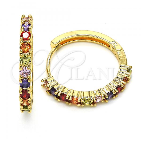 Oro Laminado Huggie Hoop, Gold Filled Style with Multicolor Cubic Zirconia, Polished, Golden Finish, 02.210.0095.5.25