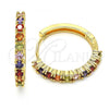 Oro Laminado Huggie Hoop, Gold Filled Style with Multicolor Cubic Zirconia, Polished, Golden Finish, 02.210.0095.5.25