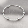 Rhodium Plated Individual Bangle, Ball Design, with White Cubic Zirconia, Polished, Rhodium Finish, 07.421.0001.1