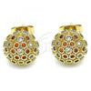 Oro Laminado Stud Earring, Gold Filled Style with Garnet and White Micro Pave, Polished, Golden Finish, 02.344.0017.2