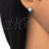 Sterling Silver Stud Earring, Heart Design, with White Cubic Zirconia, Polished,, 02.285.0076