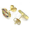 Oro Laminado Stud Earring, Gold Filled Style Lips Design, with Multicolor Micro Pave, Polished, Golden Finish, 02.210.0400.1