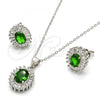 Sterling Silver Earring and Pendant Adult Set, with Green and White Cubic Zirconia, Polished, Rhodium Finish, 10.286.0027.2