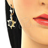 Oro Laminado Earring and Pendant Adult Set, Gold Filled Style Turtle Design, Black Enamel Finish, Golden Finish, 10.351.0005.3