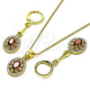 Oro Laminado Earring and Pendant Adult Set, Gold Filled Style with Garnet Cubic Zirconia and White Micro Pave, Polished, Golden Finish, 10.387.0009